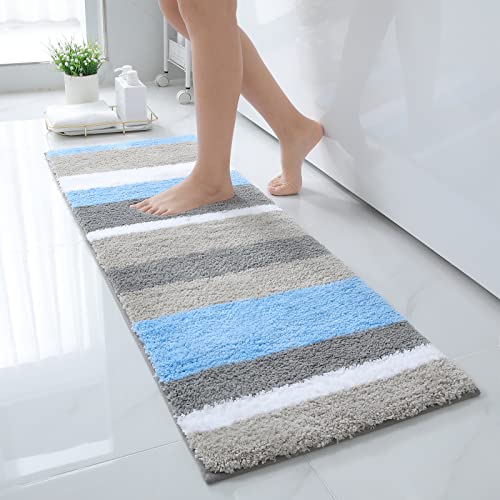 Homaxy rutschfest Badezimmerteppich Weich Hochflor Mikrofaser Badematte Saugfähige Badteppiche Waschbar Badvorleger – 40 x 120 cm, Blau/Grau von Homaxy