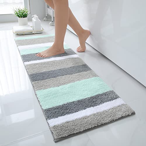 Homaxy rutschfest Badezimmerteppich Weich Hochflor Mikrofaser Badematte Saugfähige Badteppiche Waschbar Badvorleger – 40 x 120 cm, Grün/Grau von Homaxy