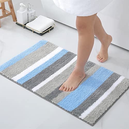 Homaxy rutschfest Badezimmerteppich Weich Hochflor Mikrofaser Badematte Saugfähige Badteppiche Waschbar Badvorleger – 40 x 60 cm, Blau/Grau von Homaxy
