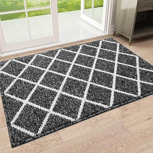 Homaxy rutschfest Fußmatte Waschbar Schmutzfangmatte Fussmatte Aussen Pflegeleichte Sauberlaufmatte Türmatte für Innen & Außen - 50 x 80 cm, Diamant Schwarz von Homaxy