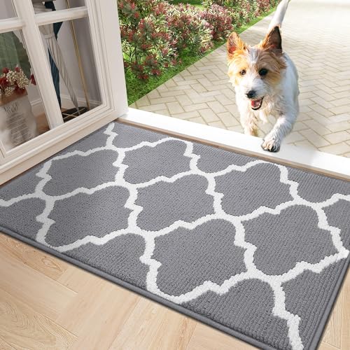 Homaxy rutschfest Fußmatte Waschbar Schmutzfangmatte Fussmatte Aussen Pflegeleichte Sauberlaufmatte Türmatte für Innen & Außen - 50 x 80 cm, Graue Geometrie von Homaxy