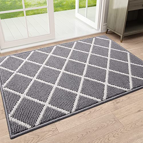 Homaxy rutschfest Fußmatte Waschbar Schmutzfangmatte Fussmatte Aussen Pflegeleichte Sauberlaufmatte Türmatte für Innen & Außen - 60 x 90 cm, Diamant Grau von Homaxy