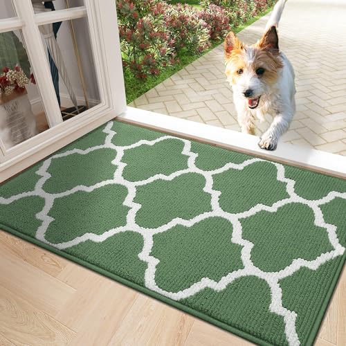 Homaxy rutschfest Fußmatte Waschbar Schmutzfangmatte Fussmatte Aussen Pflegeleichte Sauberlaufmatte Türmatte für Innen & Außen - 60 x 90 cm, Grün Geometrie von Homaxy