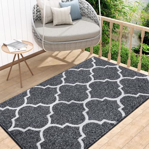 Homaxy rutschfest Fußmatte Waschbar Schmutzfangmatte Fussmatte Aussen Pflegeleichte Sauberlaufmatte Türmatte für Innen & Außen - 80 x 120 cm, Schwarz Geometrie von Homaxy