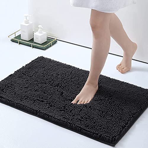 Homaxy rutschfeste Badematte Chenille Badezimmerteppich Mikrofaser Badteppich Saugfähige Hochflor Badvorleger - 40 x 60 cm, Dunkelgrau von Homaxy