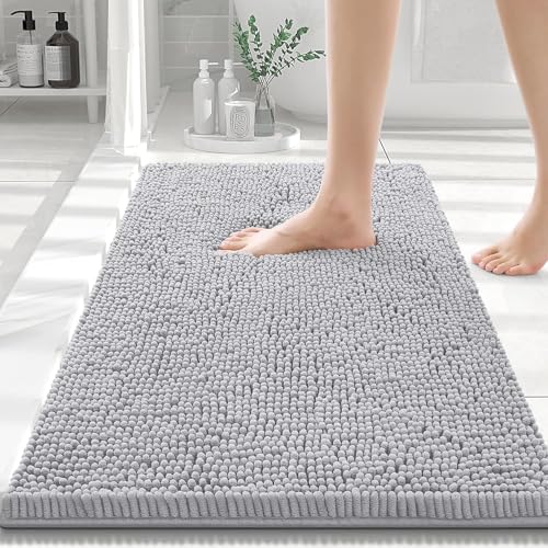 Homaxy rutschfeste Badematte Chenille Badezimmerteppich Mikrofaser Badteppich Saugfähige Hochflor Badvorleger - 40 x 60 cm, Hellgrau von Homaxy