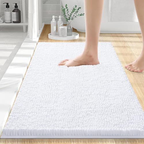 Homaxy rutschfeste Badematte Chenille Badezimmerteppich Mikrofaser Badteppich Saugfähige Hochflor Badvorleger - 40 x 60 cm, Weiß von Homaxy