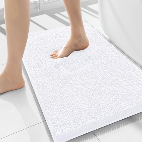 Homaxy rutschfeste Badematte Chenille Badezimmerteppich Mikrofaser Badteppich Saugfähige Hochflor Badvorleger - 50 x 76 cm, Weiß von Homaxy