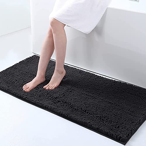 Homaxy rutschfeste Badematte Chenille Badezimmerteppich Mikrofaser Badteppich Saugfähige Hochflor Badvorleger - 60 x 120 cm, Dunkelgrau von Homaxy