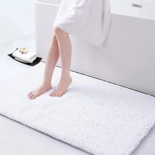 Homaxy rutschfeste Badematte Chenille Badezimmerteppich Mikrofaser Badteppich Saugfähige Hochflor Badvorleger - 60 x 120 cm, Weiß von Homaxy