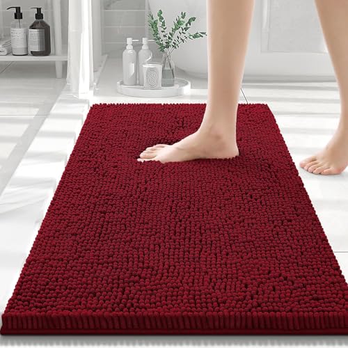 Homaxy rutschfeste Badematte Chenille Badezimmerteppich Mikrofaser Badteppich Saugfähige Hochflor Badvorleger - 40 x 60 cm, Weinrot von Homaxy