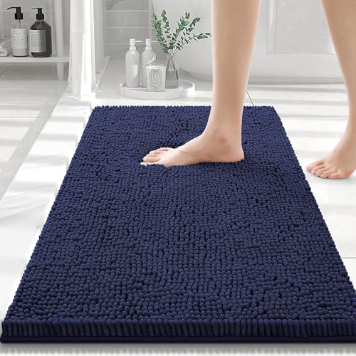 Homaxy rutschfeste Badematte Mikrofaser Chenille Badezimmer Badteppich Saugfähige Hochflor Badvorleger-50 x 80 cm, Marine Blau von Homaxy