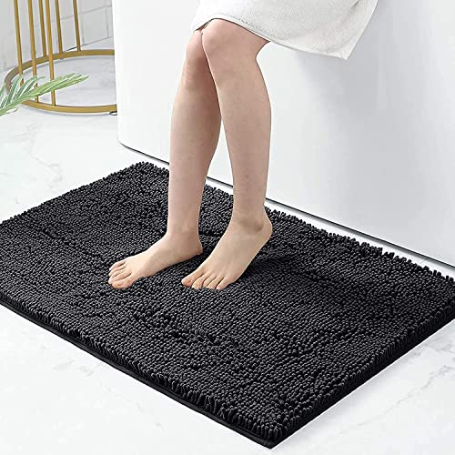 Homaxy rutschfeste Badematte Chenille Badezimmerteppich Mikrofaser Badteppich Saugfähige Hochflor Badvorleger - 60 x 90 cm, Dunkelgrau von Homaxy