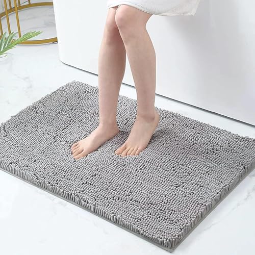 Homaxy rutschfeste Badematte Chenille Badezimmerteppich Mikrofaser Badteppich Saugfähige Hochflor Badvorleger - 60 x 90 cm, Hellgrau von Homaxy