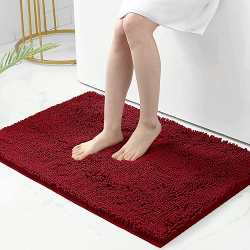 Homaxy rutschfeste Badematte Chenille Badezimmerteppich Mikrofaser Badteppich Saugfähige Hochflor Badvorleger - 60 x 90 cm, Weinrot von Homaxy