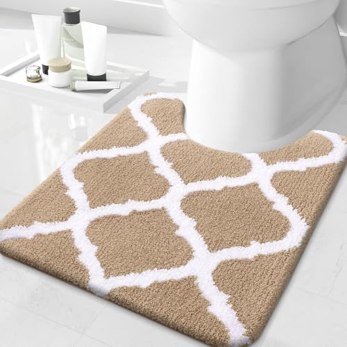 Homaxy rutschfeste WC-Vorleger Waschbar WC Teppich Klovorleger mit Ausschnitt Weiche Hochflor Toiletten Vorleger- 50 x 60, Beige von Homaxy