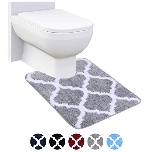 Homaxy rutschfeste WC-Vorleger Waschbar WC Teppich Klovorleger mit Ausschnitt Weiche Hochflor Toiletten Vorleger- 50 x 60, Grau von Homaxy