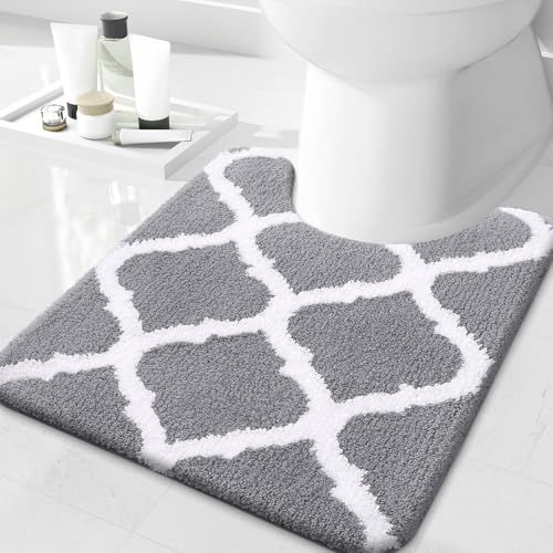 Homaxy rutschfeste WC-Vorleger Waschbar WC Teppich Klovorleger mit Ausschnitt Weiche Hochflor Toiletten Vorleger- 50 x 60, Grau von Homaxy