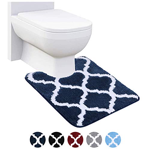 Homaxy rutschfeste WC-Vorleger Waschbar WC Teppich Klovorleger mit Ausschnitt Weiche Hochflor Toiletten Vorleger- 50 x 60, Marine Blau von Homaxy