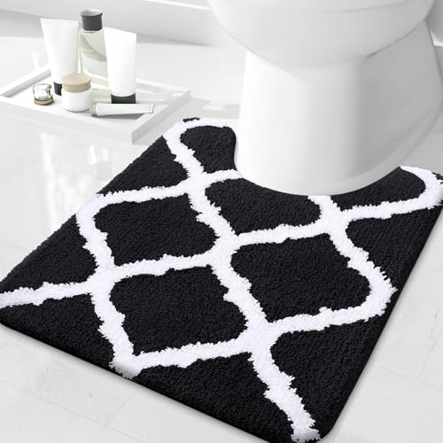 Homaxy rutschfeste WC-Vorleger Waschbar WC Teppich Klovorleger mit Ausschnitt Weiche Hochflor Toiletten Vorleger- 50 x 60, Schwarz von Homaxy
