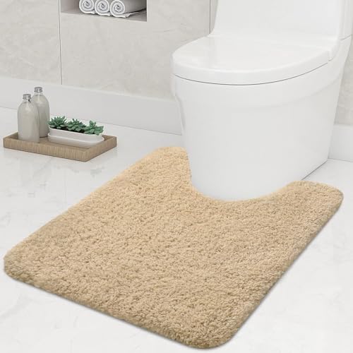 Homaxy rutschfeste Weiches Vorleger Toilette mit Ausschnitt 51 x 61 cm, Saugfähig Badematte Stand WC, Waschbar Badteppiche für WC, Beige von Homaxy
