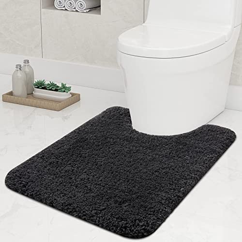 Homaxy rutschfeste Weiches Vorleger Toilette mit Ausschnitt 51 x 61 cm, Saugfähig Badematte Stand WC, Waschbar Badteppiche für WC, Dunkelgrau von Homaxy