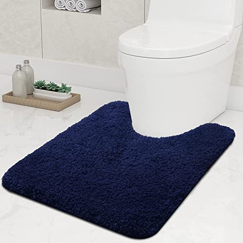 Homaxy rutschfeste Weiches Vorleger Toilette mit Ausschnitt 51 x 61 cm, Saugfähig Badematte Stand WC, Waschbar Badteppiche für WC, Marine Blau von Homaxy