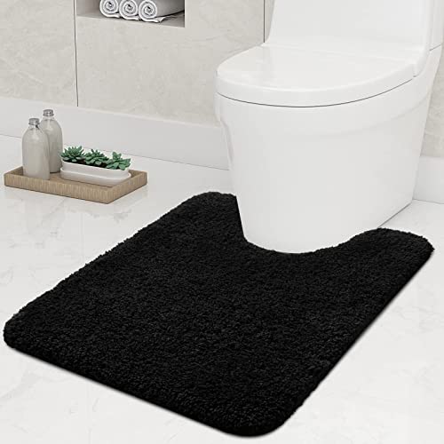 Homaxy rutschfeste Weiches Vorleger Toilette mit Ausschnitt 51 x 61 cm, Saugfähig Badematte Stand WC, Waschbar Badteppiche für WC, Schwarz von Homaxy
