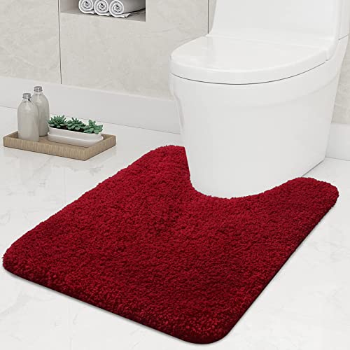 Homaxy rutschfeste Weiches Vorleger Toilette mit Ausschnitt 51 x 61 cm, Saugfähig Badematte Stand WC, Waschbar Badteppiche für WC, Weinrot von Homaxy