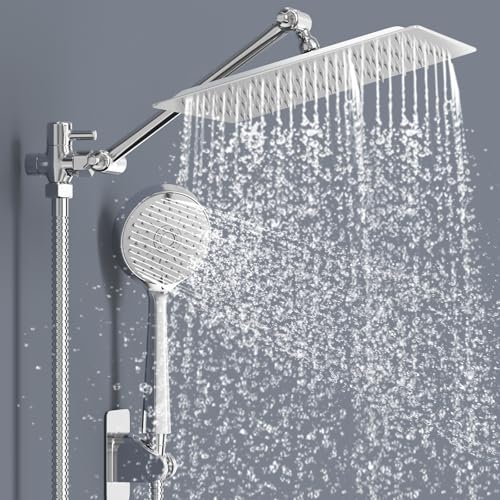 Hombasing Duschset Rostfreie Stähle Regendusche Ohne Armatur Duschkopf mit Schlauch Duschsystem Handbrause mit 5 Sprühmustern 9.6 Inch Square Regendusche Duschkopf (Ausgenommen Führungsschienen) von Hombasing