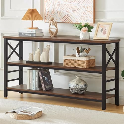 HOMBAZAAR Konsolentisch, industrieller Konsolentisch mit Stauraum für den Eingangsbereich, rustikaler Sofatisch mit 3 Etagen breitem Regal und Metallrahmen, Flurtisch für Eingang, Wohnzimmer, Braun, HOMBAZAAR Konsolentisch, industrieller Konsolentisch mit Stauraum für den Eingangsbereich, rustikaler Sofatisch mit 3 Etagen breitem Regal und Metallrahmen, Flurtisch für Eingang, Wohnzimmer, Braun, von Hombazaar