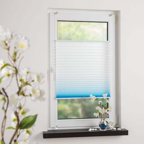 Bedrucktes Klemmfix-Plissee mit Farbverlauf, Lichtschutz, Sichtschutz, verspannt, ohne Bohren oder Schrauben, Breite: 120 cm/Länge: 130 cm, azurblau Bedrucktes Klemmfix-Plissee mit Farbverlauf, Lichtschutz, Sichtschutz, verspannt, ohne Bohren oder Schrauben, Breite: 120 cm/Länge: 130 cm, azurblau von Hombera