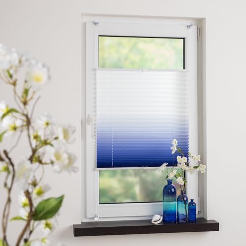 Bedrucktes Klemmfix-Plissee mit Farbverlauf, Lichtschutz, Sichtschutz, verspannt, ohne Bohren oder Schrauben, Breite: 90 cm/Länge: 130 cm, blau von Hombera