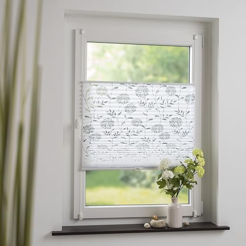 Klemmfix-Plissee mit ausgebranntem Blumen-Motiv, halbtransparent, ohne Bohren oder Schrauben, inkl. Klemmträger, Breite: 50 cm/Länge: 130 cm, Farbe: weiß Klemmfix-Plissee mit ausgebranntem Blumen-Motiv, halbtransparent, ohne Bohren oder Schrauben, inkl. Klemmträger, Breite: 50 cm/Länge: 130 cm, Farbe: weiß von Hombera