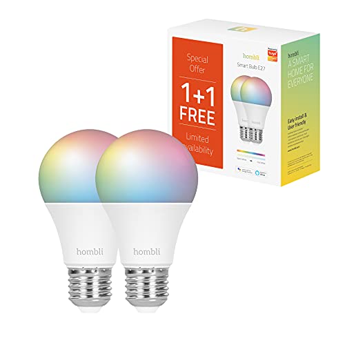 Hombli 2er Pack Smarte LED Glühbirne | 9W E27 Dimmbares Warmweißes bis Kaltweiß Licht | 800 Lumen | 16 Millionen Farben | Einfache Installation | Sprachsteuerung | Kompatibel mit Google, Alexa & Siri Hombli 2er Pack Smarte LED Glühbirne | 9W E27 Dimmbares Warmweißes bis Kaltweiß Licht | 800 Lumen | 16 Millionen Farben | Einfache Installation | Sprachsteuerung | Kompatibel mit Google, Alexa & Siri von Hombli