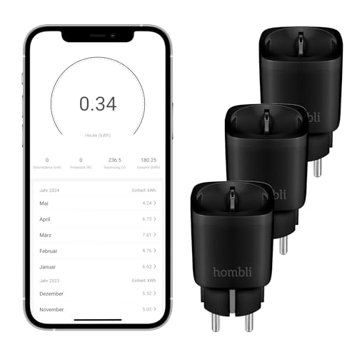 Hombli 3er Pack Programmierbare Smart Steckdose mit Wi-Fi zur Automatisierung von Geräten Strommessung | Kompatibel mit Amazon Alexa und Google | Fernsteuerung über die Hombli App von Hombli