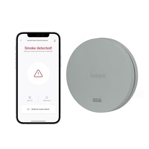 Hombli Smart Rauchmelder mit 10 Jahren Batterielaufzeit, WLAN, App-fähig, 85 dB Alarm, Magnethalterung, kompatibel mit Google, Alexa und Siri -Grau von Hombli
