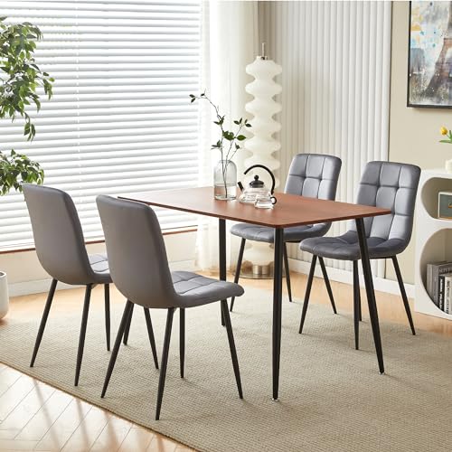 Homcasa 120cm Esstisch mit 4 Stühlen Essgruppen Nussbaum Effekt Esstisch Rechteckiger Esstisch Retro Design Küchentisch Stuhl aus Samt für Wohnzimmer Esszimmer Wohnzimmer (Dunkelgrau) von Homcasa