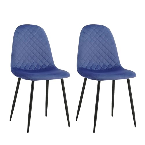 Homcasa Esszimmerstühle Küchenstuhl Polsterstuhl Wohnzimmerstuhl Sessel mit Rückenlehne, Sitzfläche aus Samt, Metallbeine (Blau, 2er Set) von Homcasa