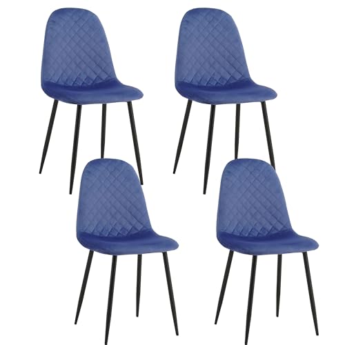Homcasa Esszimmerstühle 4er Set Küchenstuhl Polsterstuhl Wohnzimmerstuhl Sessel mit Rückenlehne, Sitzfläche aus Samt, Metallbeine (Blau, 4er Set) von Homcasa