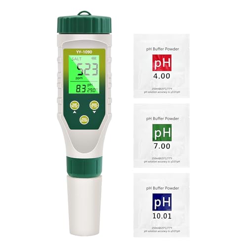 Homcoice PH Messgerät 5 IN 1, PH EC TDS Salzgehalts Temperatur Meter mit Innovativer Drei-daten Simultananzeige, Pool pH Test IP67 wasserdicht, Salzgehalt und PH-Tester mit ATC Funktion Homcoice PH Messgerät 5 IN 1, PH EC TDS Salzgehalts Temperatur Meter mit Innovativer Drei-daten Simultananzeige, Pool pH Test IP67 wasserdicht, Salzgehalt und PH-Tester mit ATC Funktion von Homcoice