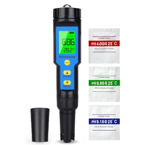 Homcoice PH Messgerät 4 in 1 mit TDS EC Temperatur, pH Tester IP67 wasserdicht, Pool pH Meter 0,01 hochpräziser EC Meter Wasser Hydrokultur mit ATC-Funktion von Homcoice