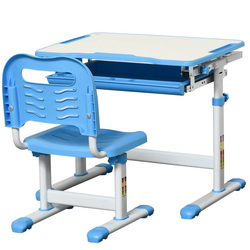 Banco Scuola con Sedia Piano Inclinabile a 45° Acciaio Mdf Blu von Homcom