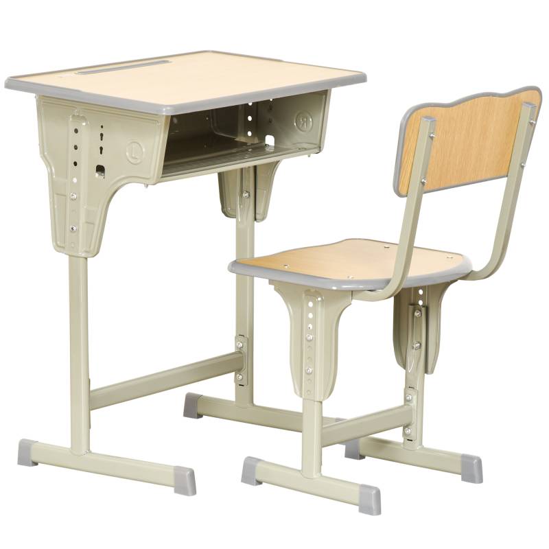 Banco Scuola con Sedia Regolabile Acciaio e MDF Color Legno von Homcom