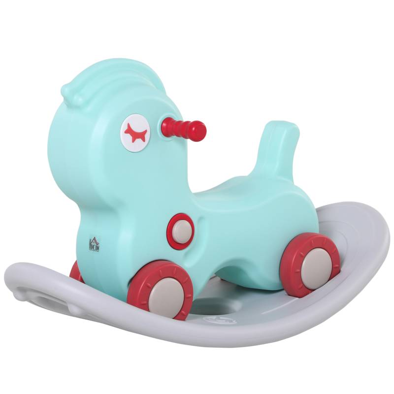 Cavallo a dondolo 2 in 1 con sonori per bambini hdpe verde chiaro von Homcom
