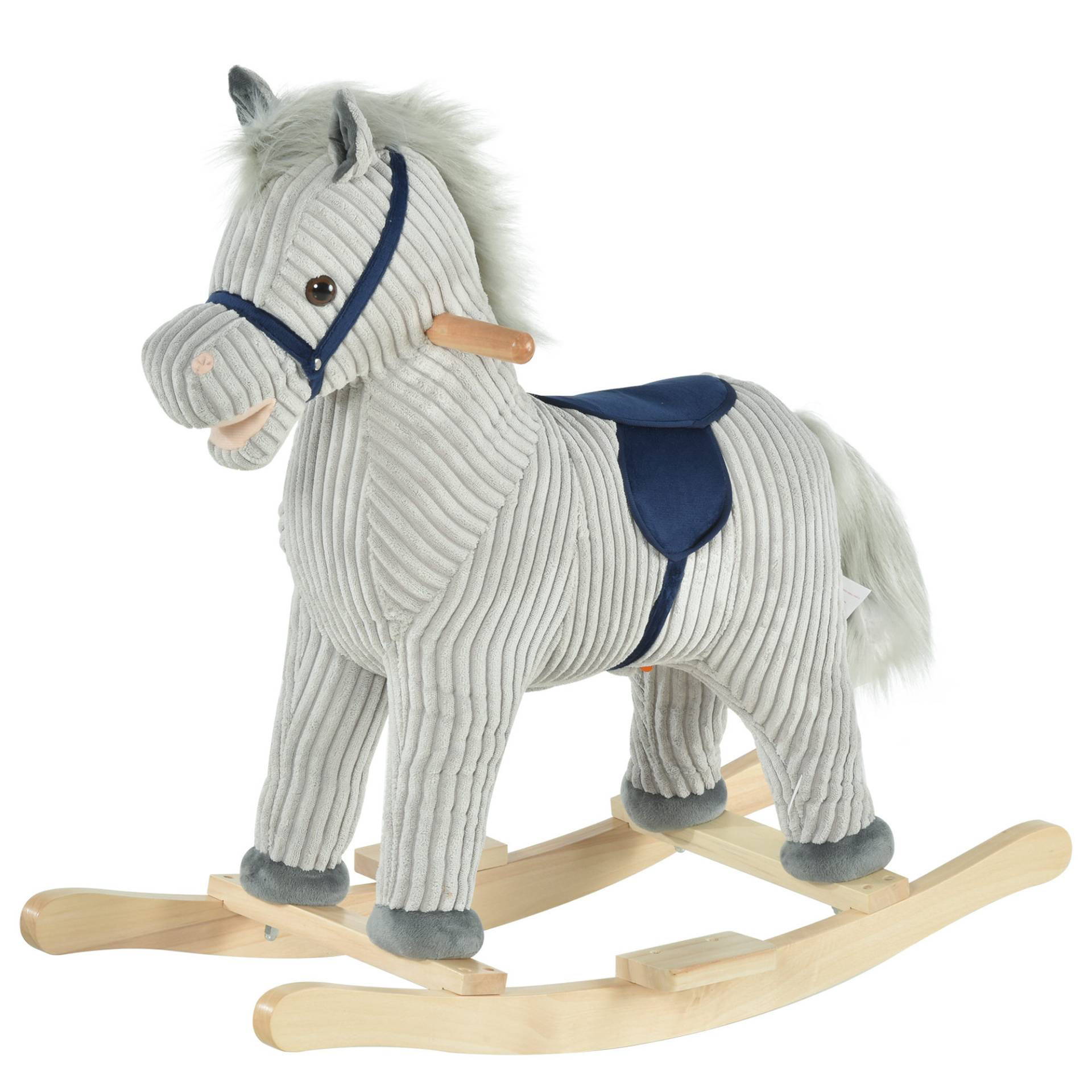 Cavallo a dondolo con suoni per bambini 36-72 mesi in peluche grigio von Homcom