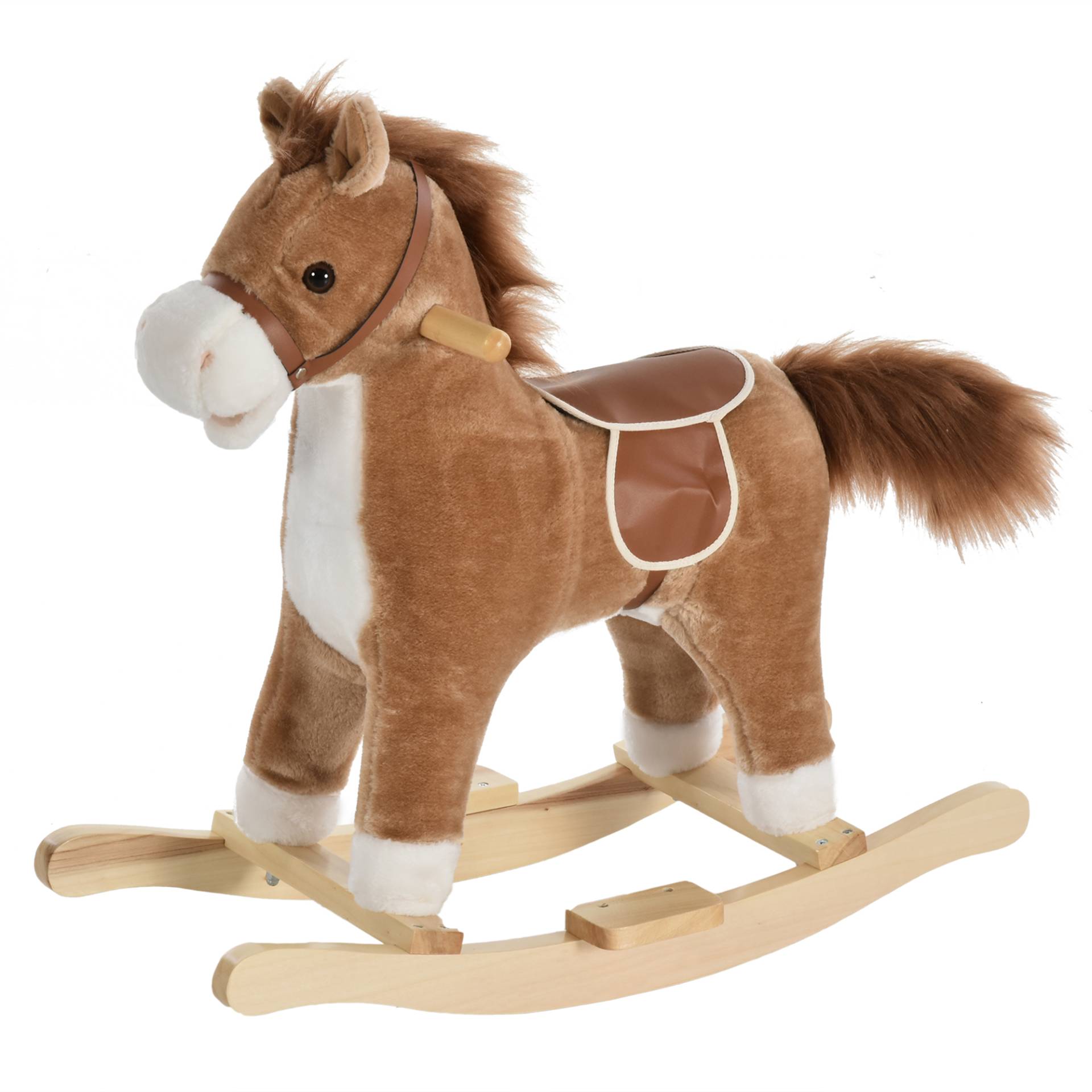 Cavallo a dondolo con suoni realistici per bambini peluche marrone von Homcom