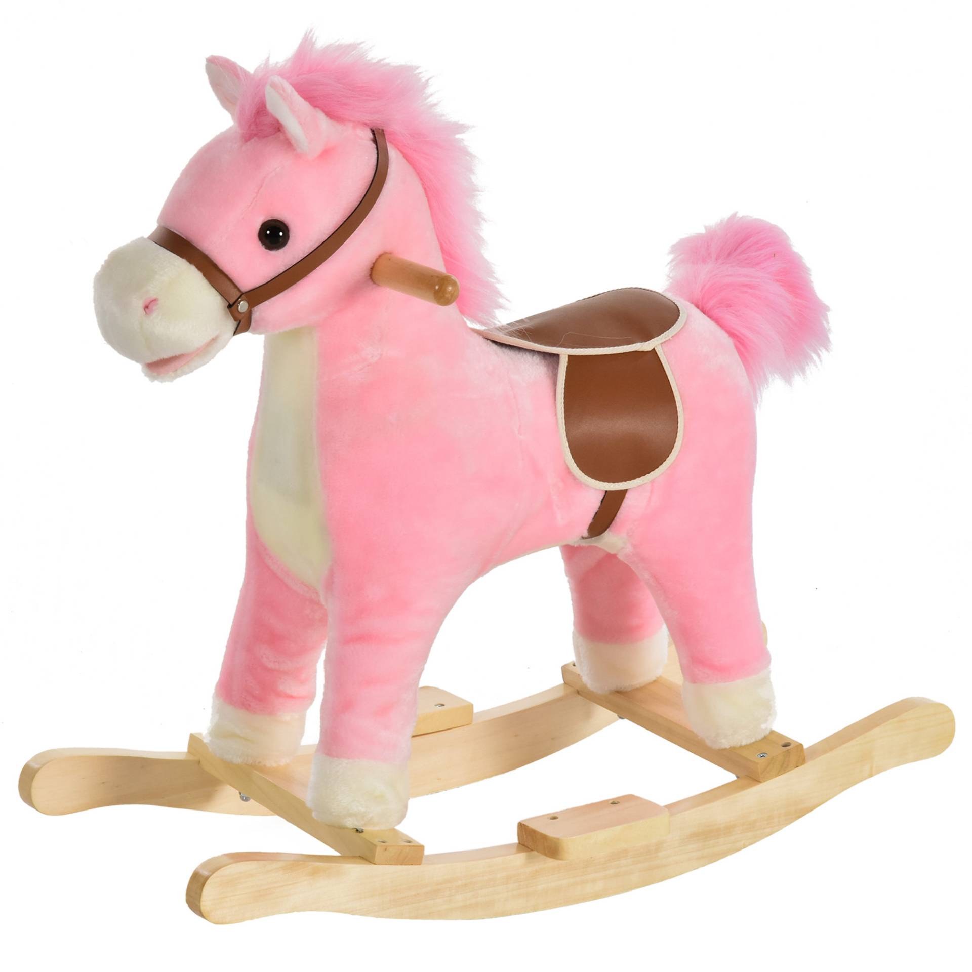 Cavallo a dondolo con suoni realistici per bambini peluche rosa von Homcom