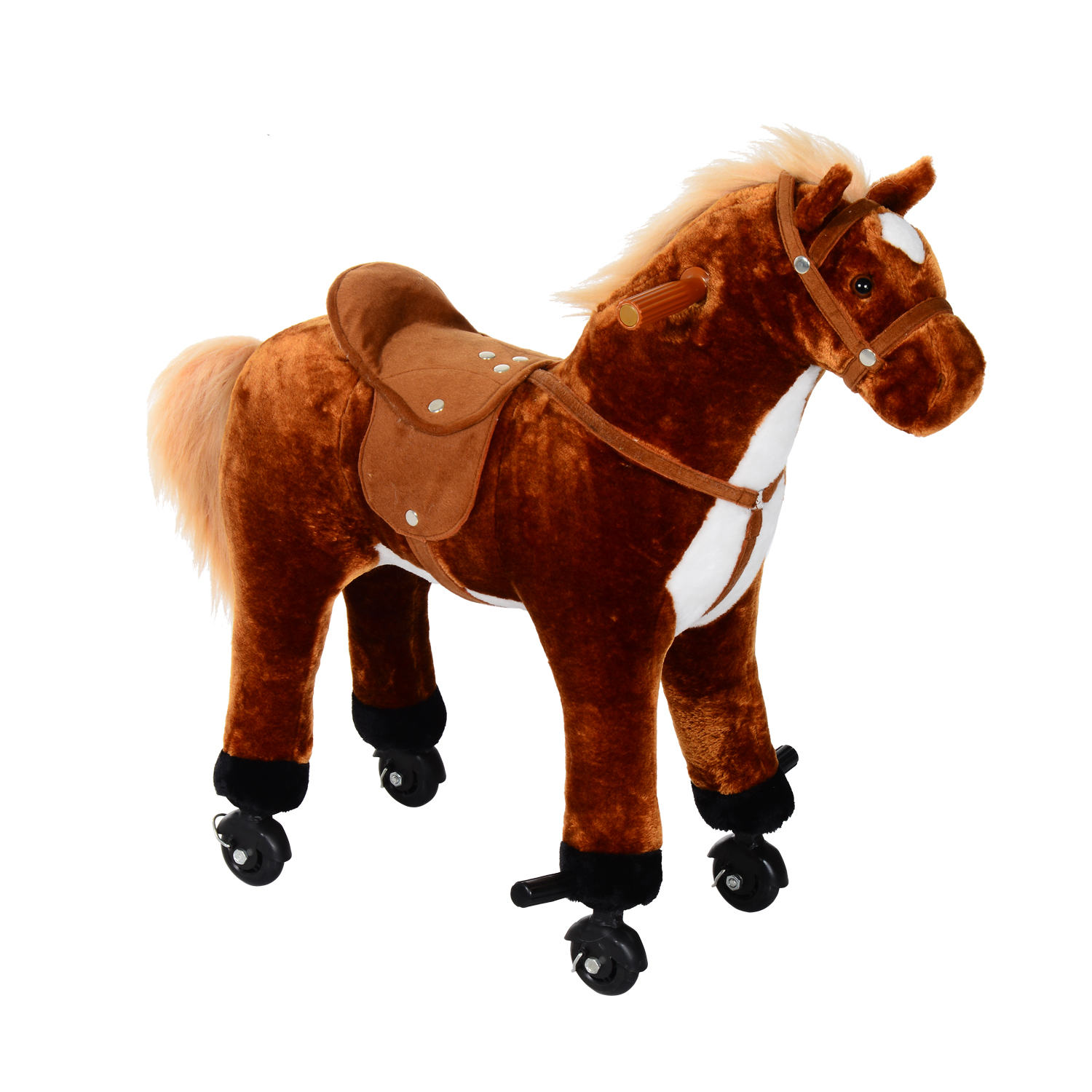 Cavallo per i bambini con ruote suono peluche marrone von Homcom