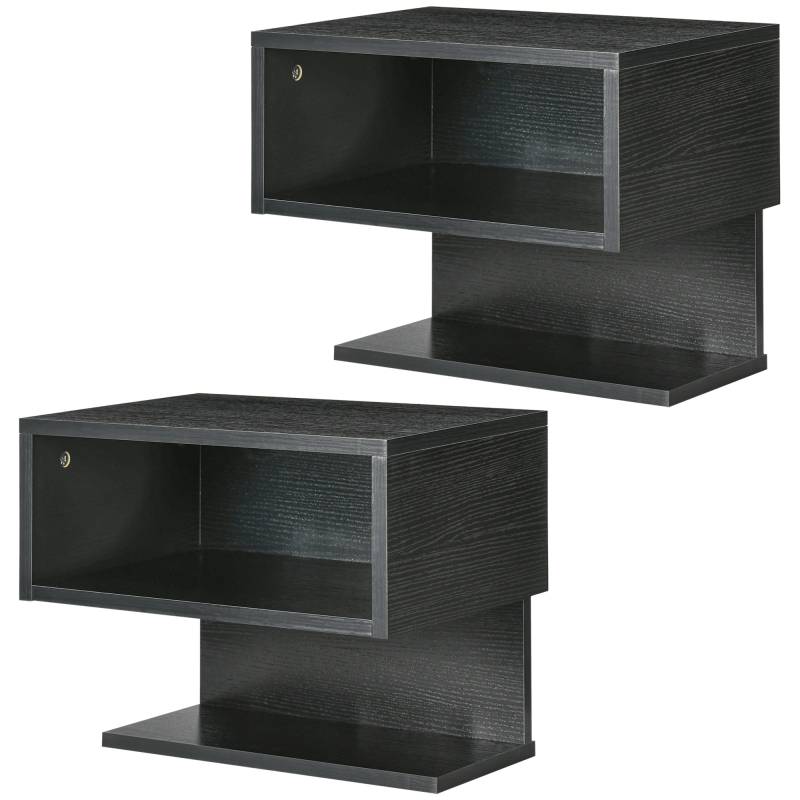 Comodini vintage scaffale a parete set 2 pezzi mdf nero von Homcom